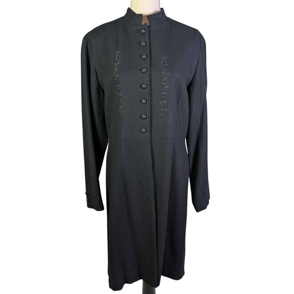 Vintage 90s Black Wool Embroidered Gothic Riding Coat Womens 14
